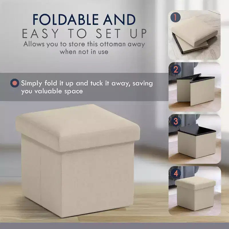 Ornavo Home Collapsible Square Small Storage Ottoman - 12 Inch