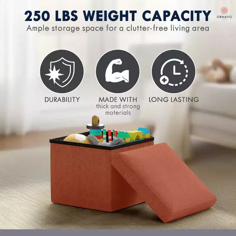 Ornavo Home Collapsible Square Small Storage Ottoman - 12 Inch