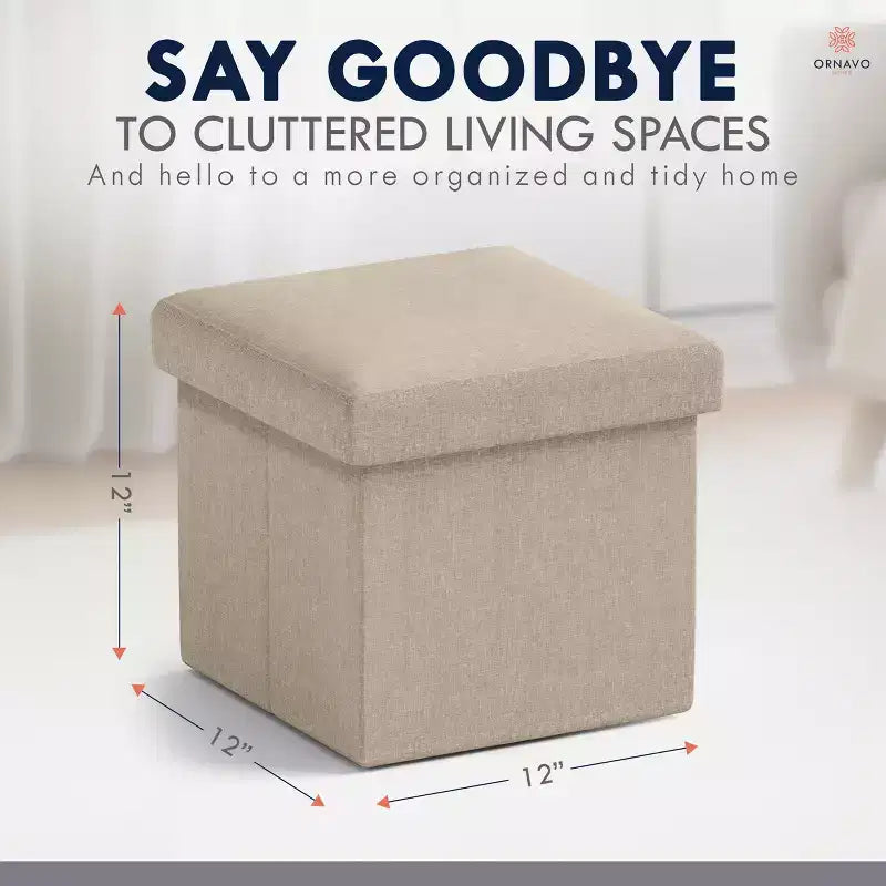 Ornavo Home Collapsible Square Small Storage Ottoman - 12 Inch
