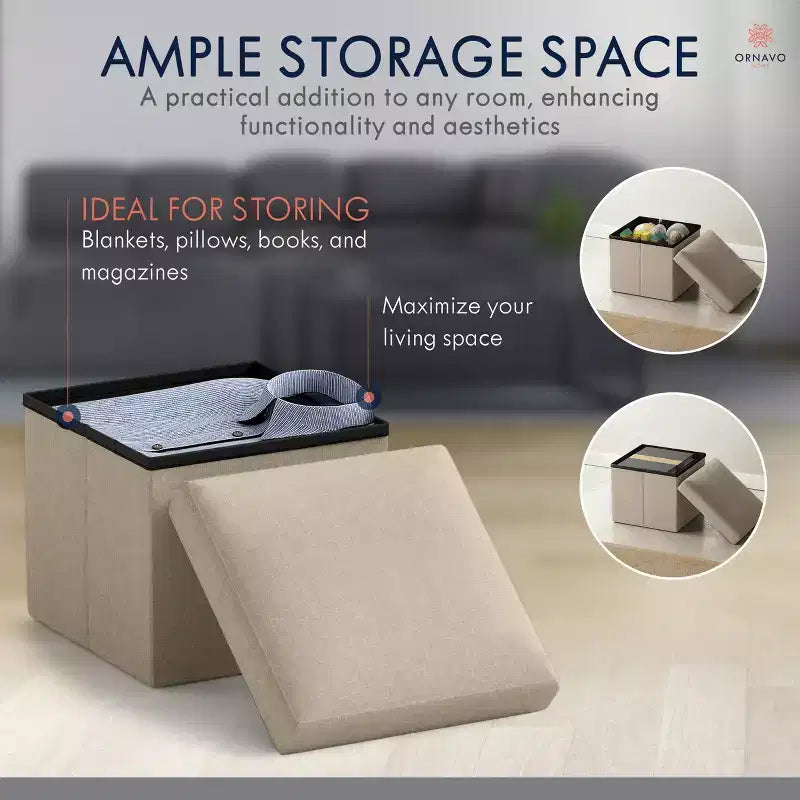 Ornavo Home Collapsible Square Small Storage Ottoman - 12 Inch
