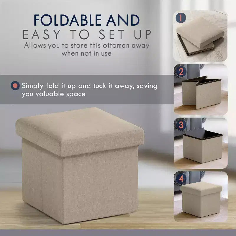 Ornavo Home Collapsible Square Small Storage Ottoman - 12 Inch