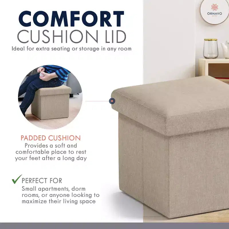 Ornavo Home Collapsible Square Small Storage Ottoman - 12 Inch