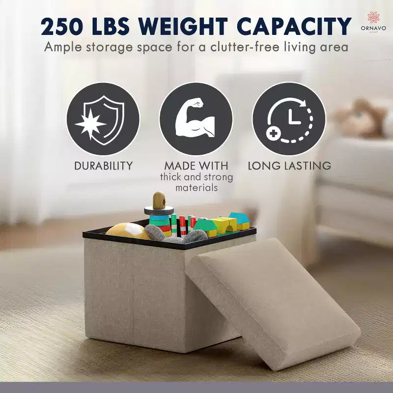 Ornavo Home Collapsible Square Small Storage Ottoman - 12 Inch