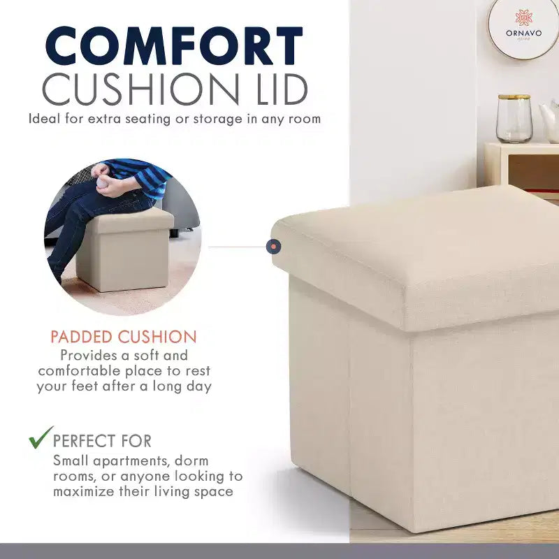 Ornavo Home Collapsible Square Small Storage Ottoman - 12 Inch