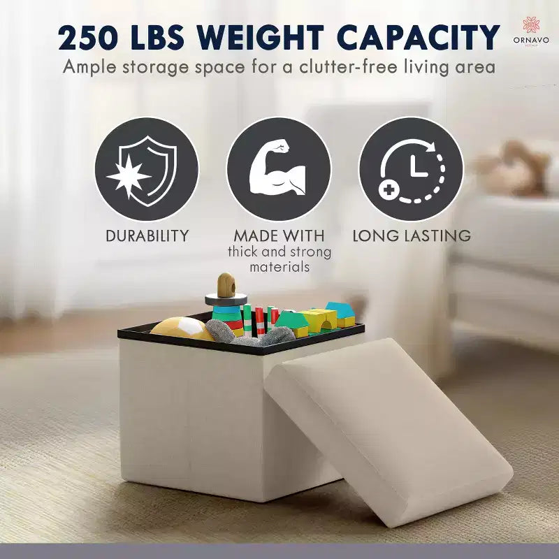 Ornavo Home Collapsible Square Small Storage Ottoman - 12 Inch