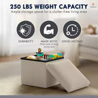 Ornavo Home Collapsible Square Small Storage Ottoman - 12 Inch