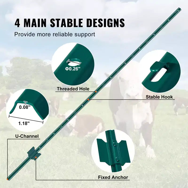 VEVOR 6 Feet Fence Post, 10 Pack T-Post Heavy Duty Metal Fence Posts, Sturdy Steel Fence Stakes for Garden Yard,Lawn,Farms and Outdoor Wire Fencing