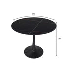LeisureMod Bristol 40 Round Dining Table  Sintered Stone Top Accent Caf Table & Sturdy Steel Black Pedestal Base for Kitchen and Small Spaces