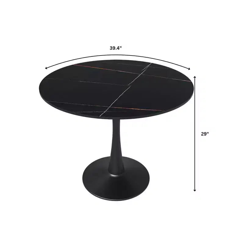 LeisureMod Bristol 40 Round Dining Table  Sintered Stone Top Accent Caf Table & Sturdy Steel Black Pedestal Base for Kitchen and Small Spaces