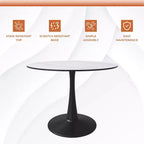 LeisureMod Bristol 40 Round Dining Table  Sintered Stone Top Accent Caf Table & Sturdy Steel Black Pedestal Base for Kitchen and Small Spaces