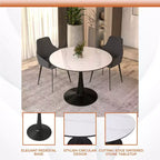 LeisureMod Bristol 40 Round Dining Table  Sintered Stone Top Accent Caf Table & Sturdy Steel Black Pedestal Base for Kitchen and Small Spaces