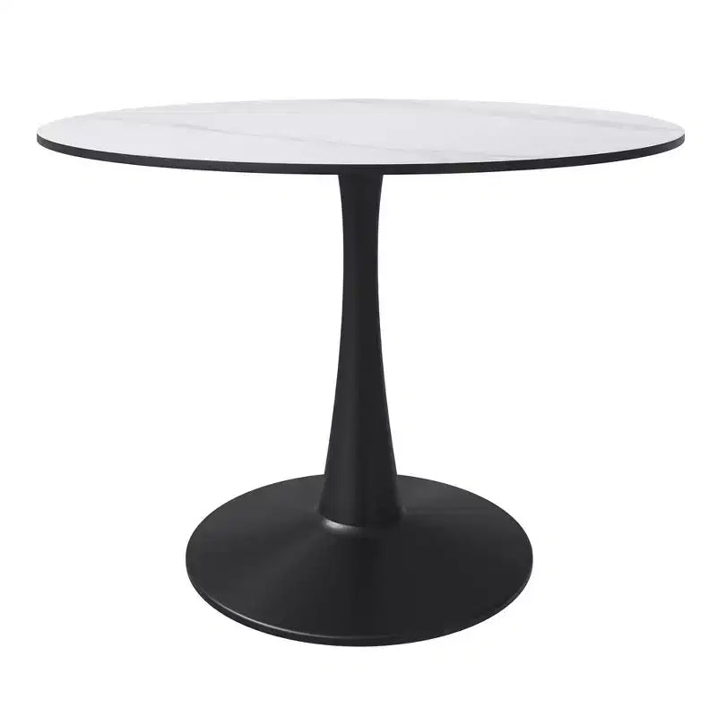 LeisureMod Bristol 40 Round Dining Table  Sintered Stone Top Accent Caf Table & Sturdy Steel Black Pedestal Base for Kitchen and Small Spaces
