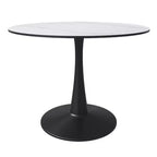 LeisureMod Bristol 40 Round Dining Table  Sintered Stone Top Accent Caf Table & Sturdy Steel Black Pedestal Base for Kitchen and Small Spaces