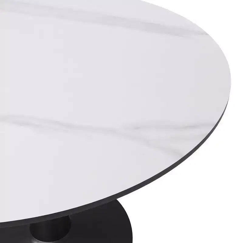 LeisureMod Bristol 40 Round Dining Table  Sintered Stone Top Accent Caf Table & Sturdy Steel Black Pedestal Base for Kitchen and Small Spaces