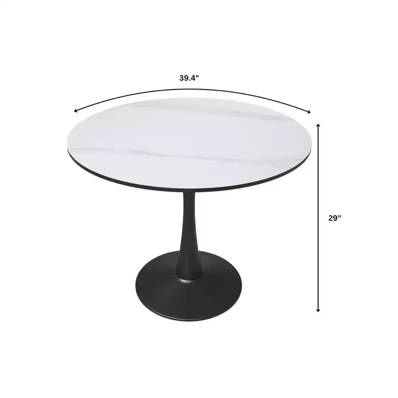 LeisureMod Bristol 40 Round Dining Table  Sintered Stone Top Accent Caf Table & Sturdy Steel Black Pedestal Base for Kitchen and Small Spaces
