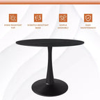 LeisureMod Bristol 40 Round Dining Table  Sintered Stone Top Accent Caf Table & Sturdy Steel Black Pedestal Base for Kitchen and Small Spaces