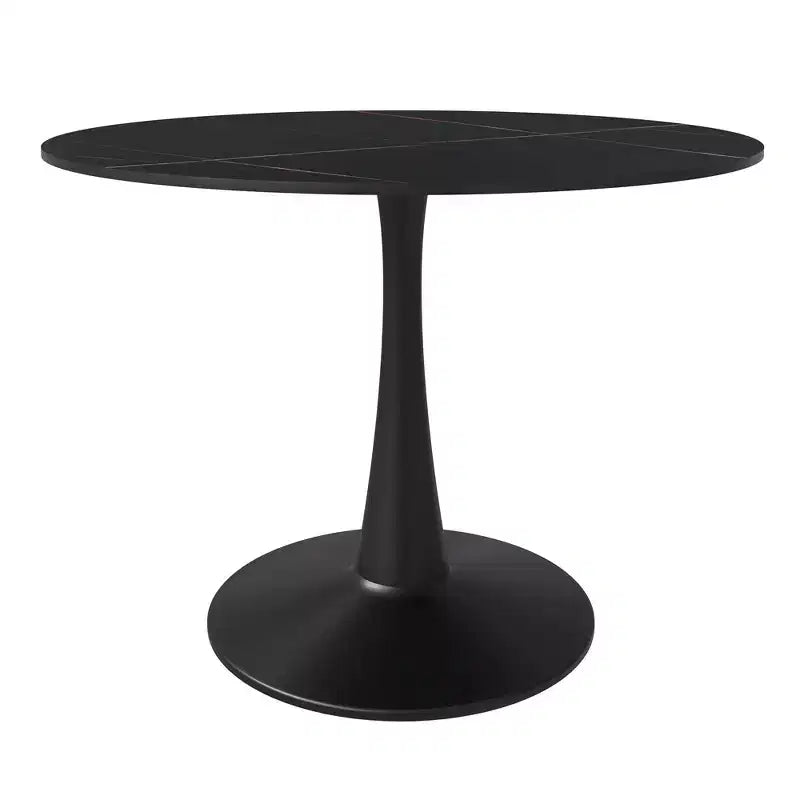 LeisureMod Bristol 40 Round Dining Table  Sintered Stone Top Accent Caf Table & Sturdy Steel Black Pedestal Base for Kitchen and Small Spaces