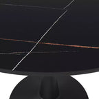 LeisureMod Bristol 40 Round Dining Table  Sintered Stone Top Accent Caf Table & Sturdy Steel Black Pedestal Base for Kitchen and Small Spaces