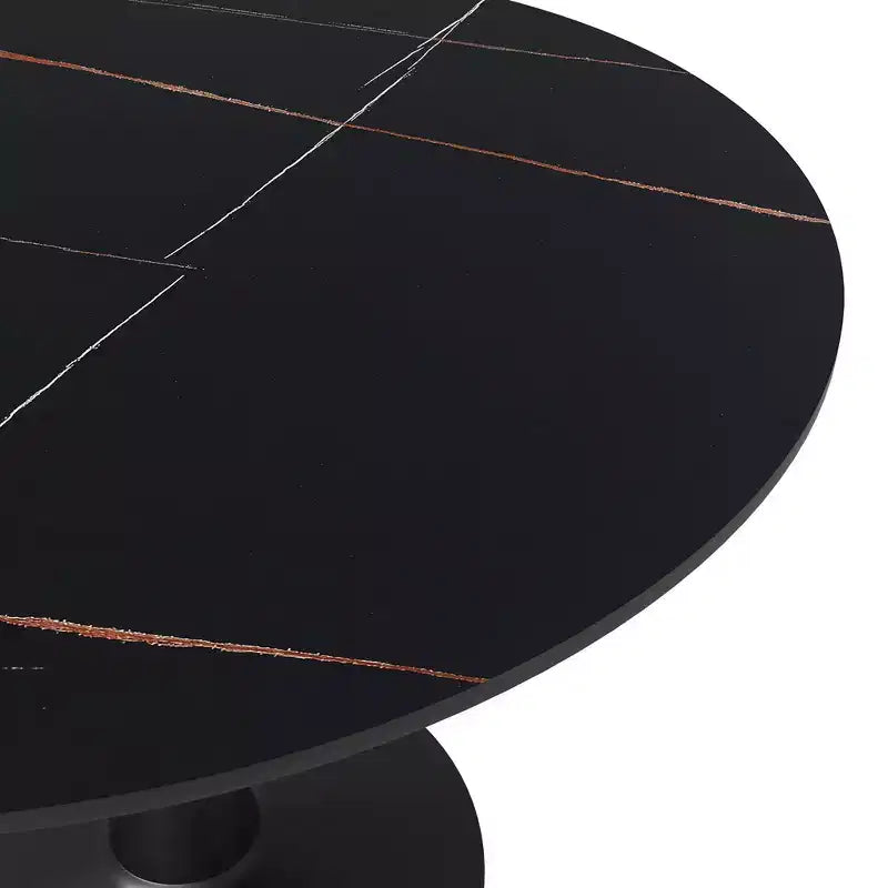 LeisureMod Bristol 40 Round Dining Table  Sintered Stone Top Accent Caf Table & Sturdy Steel Black Pedestal Base for Kitchen and Small Spaces