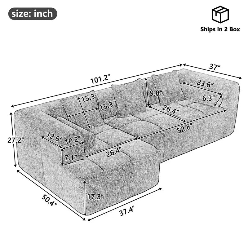 Whisen 101.2 Sectional Sofa Full-Compressed Sofa Modular Sofa Couch Free-combined Sofa