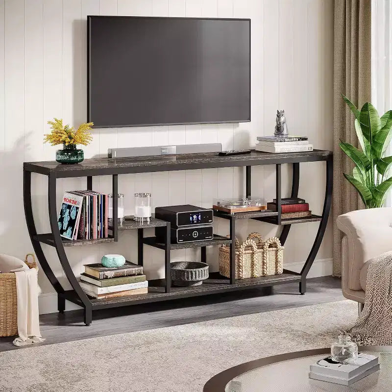 Lantine 70.86 Inch Long Sofa Table with Shelves, Rustic Console Table with Storage, Industrial Entryway Table TV Stand