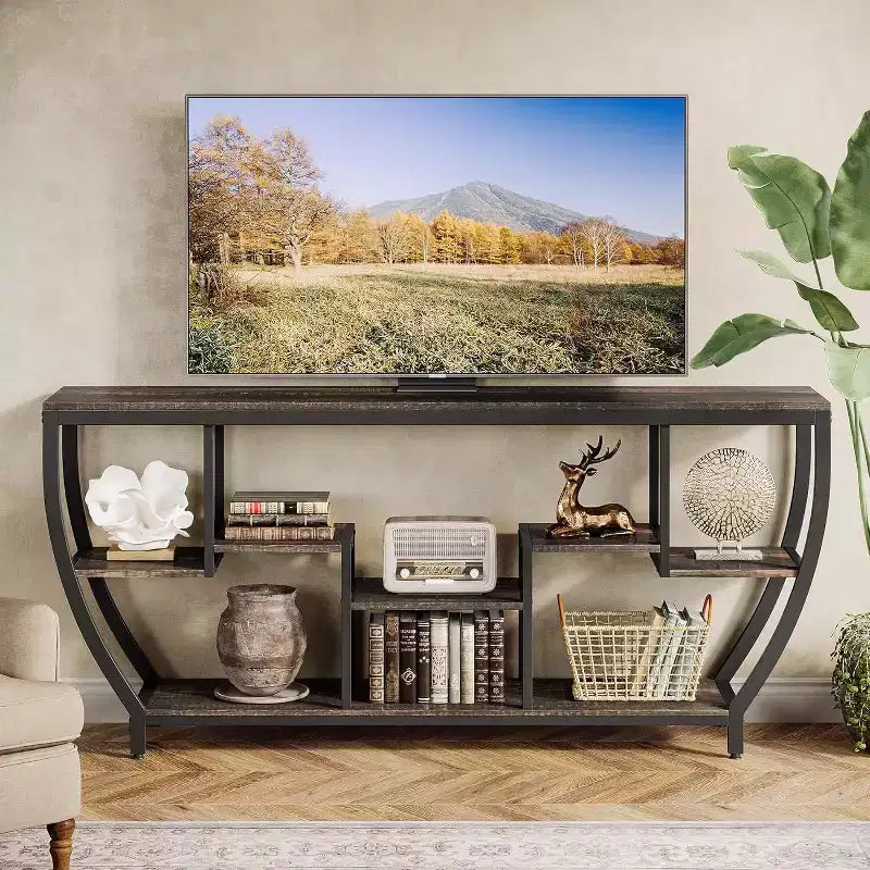 Lantine 70.86 Inch Long Sofa Table with Shelves, Rustic Console Table with Storage, Industrial Entryway Table TV Stand