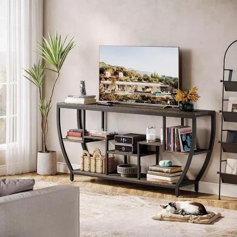 Lantine 70.86 Inch Long Sofa Table with Shelves, Rustic Console Table with Storage, Industrial Entryway Table TV Stand