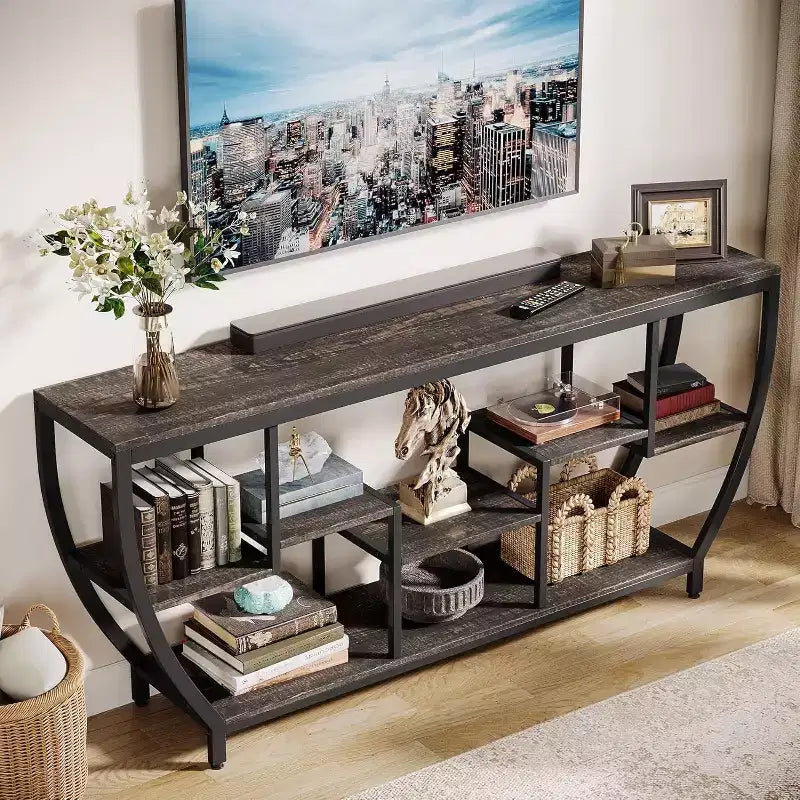 Lantine 70.86 Inch Long Sofa Table with Shelves, Rustic Console Table with Storage, Industrial Entryway Table TV Stand