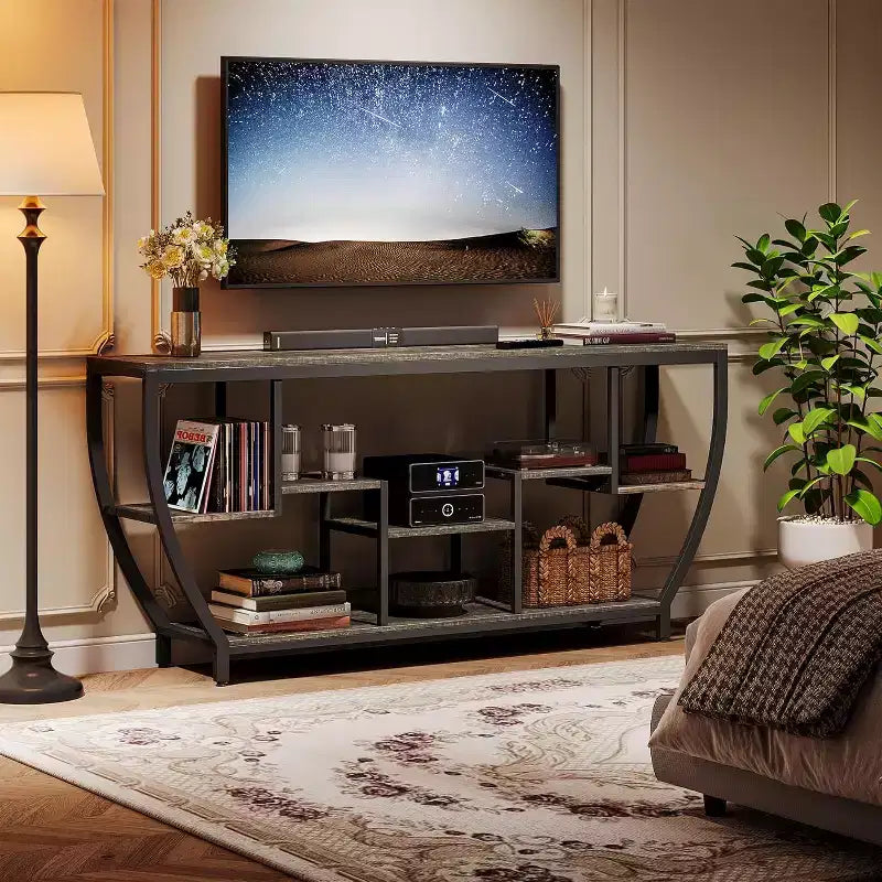 Lantine 70.86 Inch Long Sofa Table with Shelves, Rustic Console Table with Storage, Industrial Entryway Table TV Stand