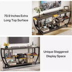 Lantine 70.86 Inch Long Sofa Table with Shelves, Rustic Console Table with Storage, Industrial Entryway Table TV Stand