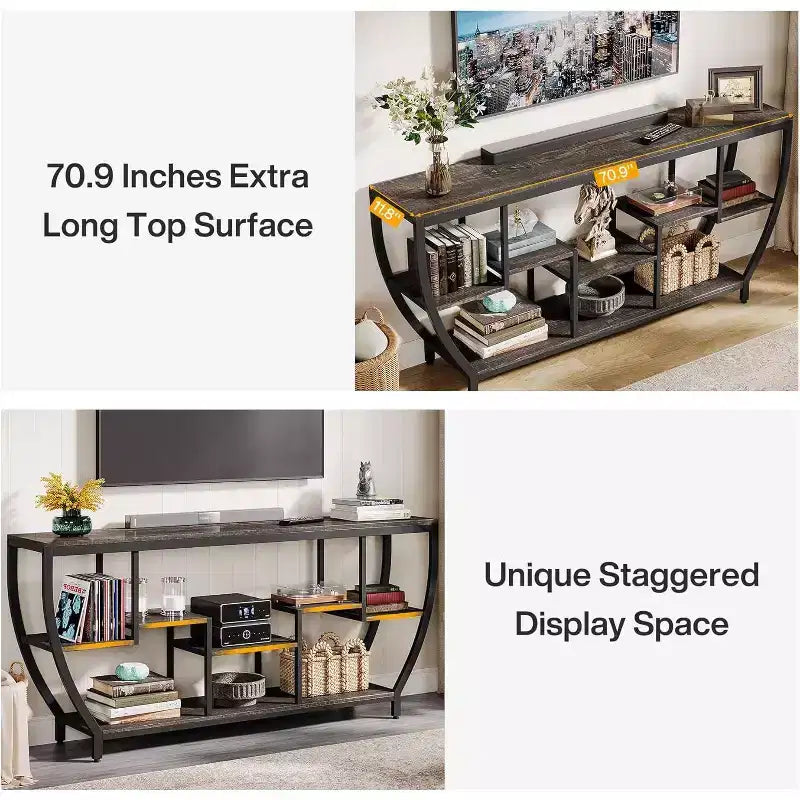 Lantine 70.86 Inch Long Sofa Table with Shelves, Rustic Console Table with Storage, Industrial Entryway Table TV Stand