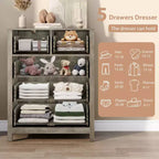 Garvee 5 Drawer Dresser for Bedroom, Modern Tall Dresser Organizer with Storage Drawers, Wooden Chests of Drawers for Bedroom, Entryway, Hallway