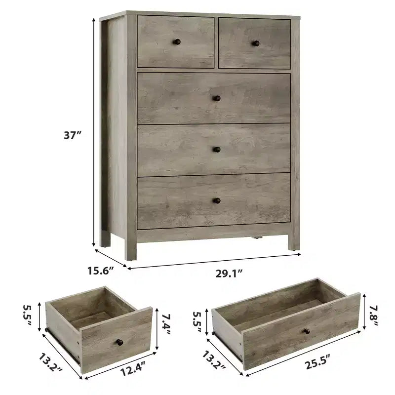 Garvee 5 Drawer Dresser for Bedroom, Modern Tall Dresser Organizer with Storage Drawers, Wooden Chests of Drawers for Bedroom, Entryway, Hallway