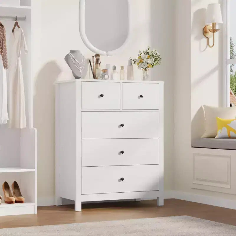 Garvee 5 Drawer Dresser for Bedroom, Modern Tall Dresser Organizer with Storage Drawers, Wooden Chests of Drawers for Bedroom, Entryway, Hallway