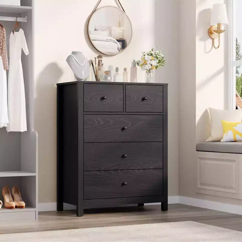Garvee 5 Drawer Dresser for Bedroom, Modern Tall Dresser Organizer with Storage Drawers, Wooden Chests of Drawers for Bedroom, Entryway, Hallway