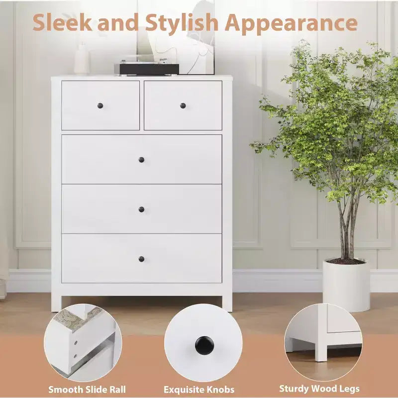 Garvee 5 Drawer Dresser for Bedroom, Modern Tall Dresser Organizer with Storage Drawers, Wooden Chests of Drawers for Bedroom, Entryway, Hallway