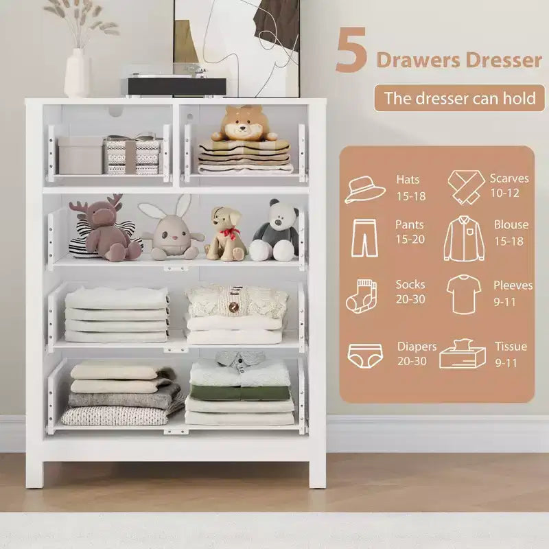 Garvee 5 Drawer Dresser for Bedroom, Modern Tall Dresser Organizer with Storage Drawers, Wooden Chests of Drawers for Bedroom, Entryway, Hallway