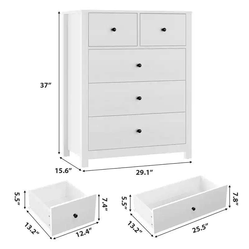 Garvee 5 Drawer Dresser for Bedroom, Modern Tall Dresser Organizer with Storage Drawers, Wooden Chests of Drawers for Bedroom, Entryway, Hallway