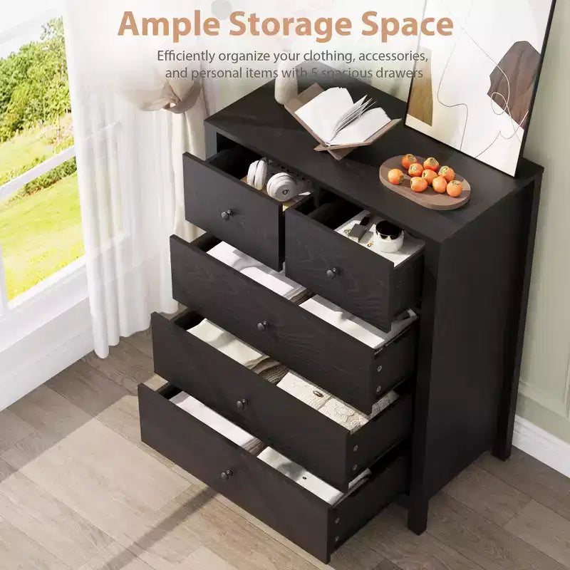 Garvee 5 Drawer Dresser for Bedroom, Modern Tall Dresser Organizer with Storage Drawers, Wooden Chests of Drawers for Bedroom, Entryway, Hallway