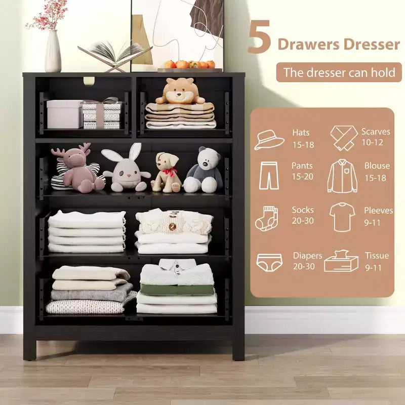 Garvee 5 Drawer Dresser for Bedroom, Modern Tall Dresser Organizer with Storage Drawers, Wooden Chests of Drawers for Bedroom, Entryway, Hallway