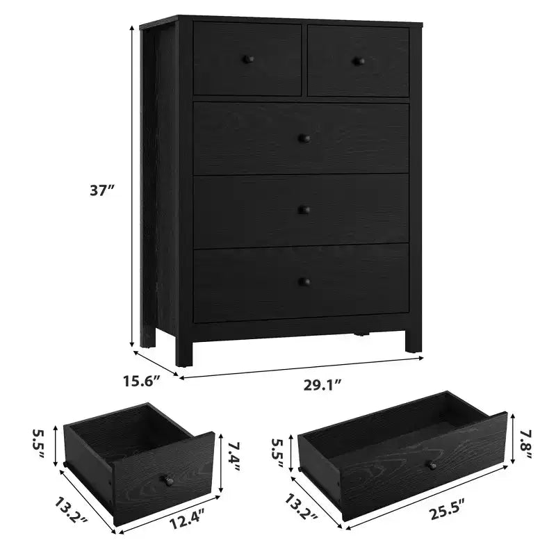 Garvee 5 Drawer Dresser for Bedroom, Modern Tall Dresser Organizer with Storage Drawers, Wooden Chests of Drawers for Bedroom, Entryway, Hallway
