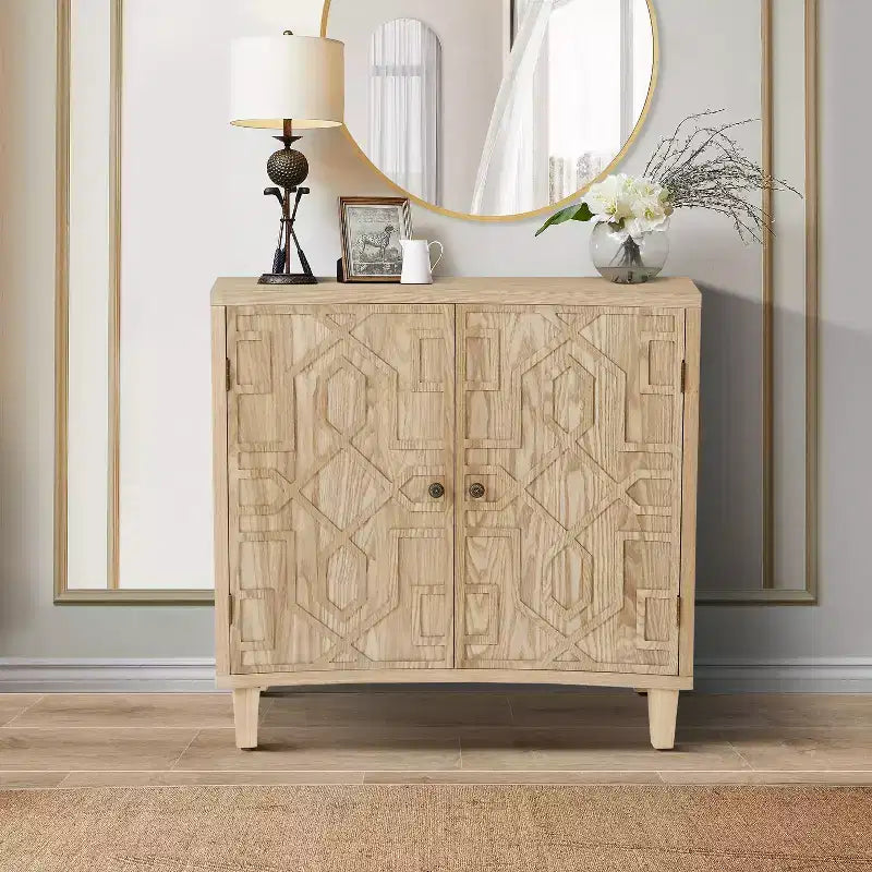 Christopher Knight Home Sonja Contemporary Geometric Pattern Accent Cabinet with Adjustable Shelves and Doors