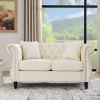 58.8 Chesterfield Sofa Beige Velvet for Living Room, 2 Seater Sofa Tufted Couch with Rolled Arms and Nailhead for Living Room