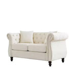 58.8 Chesterfield Sofa Beige Velvet for Living Room, 2 Seater Sofa Tufted Couch with Rolled Arms and Nailhead for Living Room