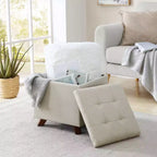 Ornavo Home Linen Tufted Square Storage Ottoman - 15 Inch