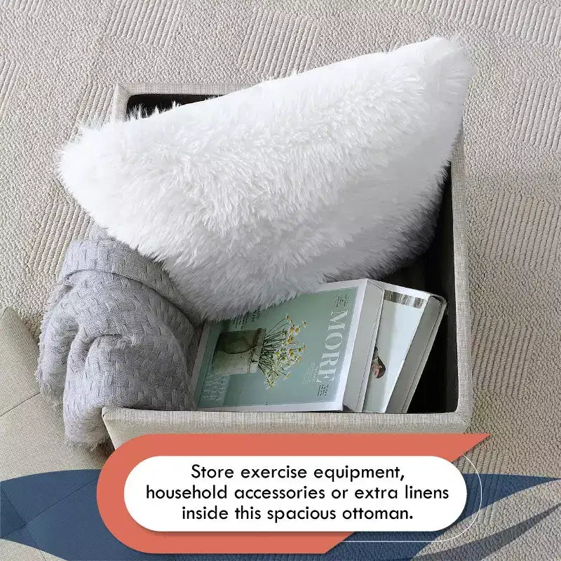Ornavo Home Linen Tufted Square Storage Ottoman - 15 Inch