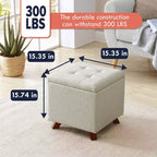 Ornavo Home Linen Tufted Square Storage Ottoman - 15 Inch