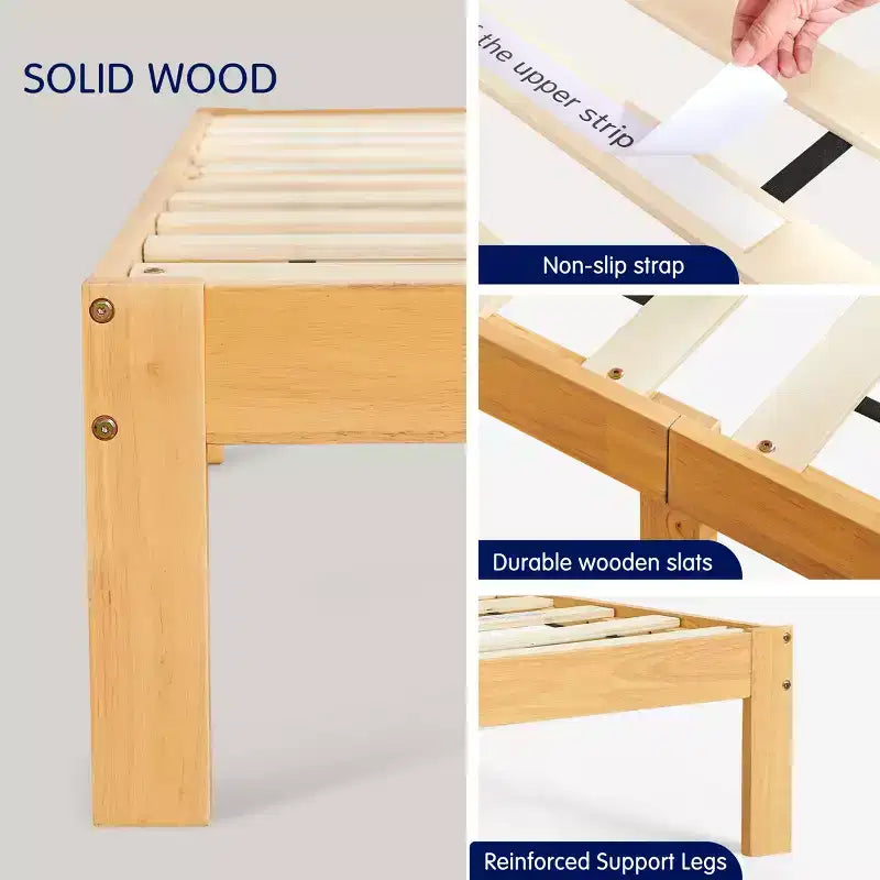 Solid Wood Platform Bed Frame with Wooden Slat Support, Wood color