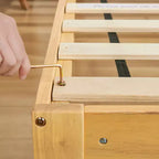 Solid Wood Platform Bed Frame with Wooden Slat Support, Wood color
