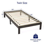 Solid Wood Platform Bed Frame with Wooden Slat Support, Dark Grey